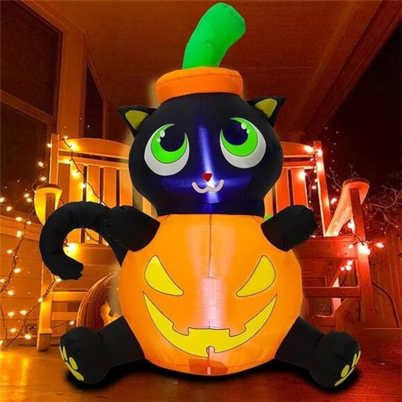 Halloween Pumpkin Cat Blowup Decoration 5 FT Halloween Blow...
